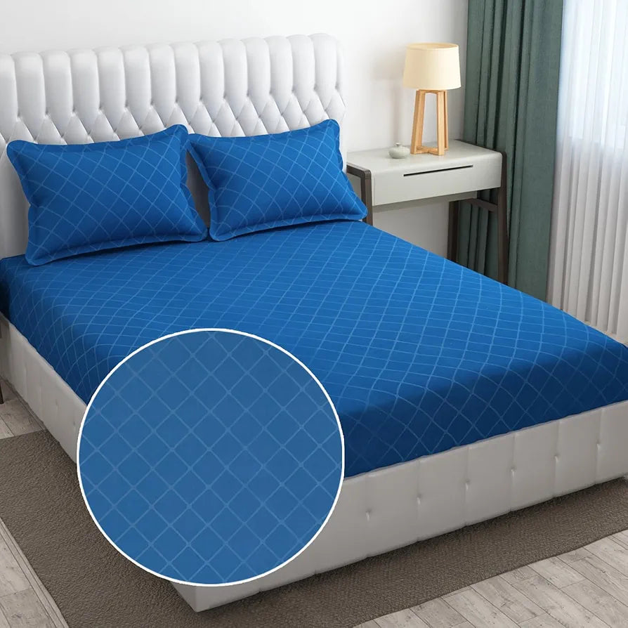 Fresh From Loom Double Bedsheet King Size-Microfiber Rotary Printed Hypoallergenic Wrinkle Free With 2 Pillow Covers 144 TC BlueBerry Barfi