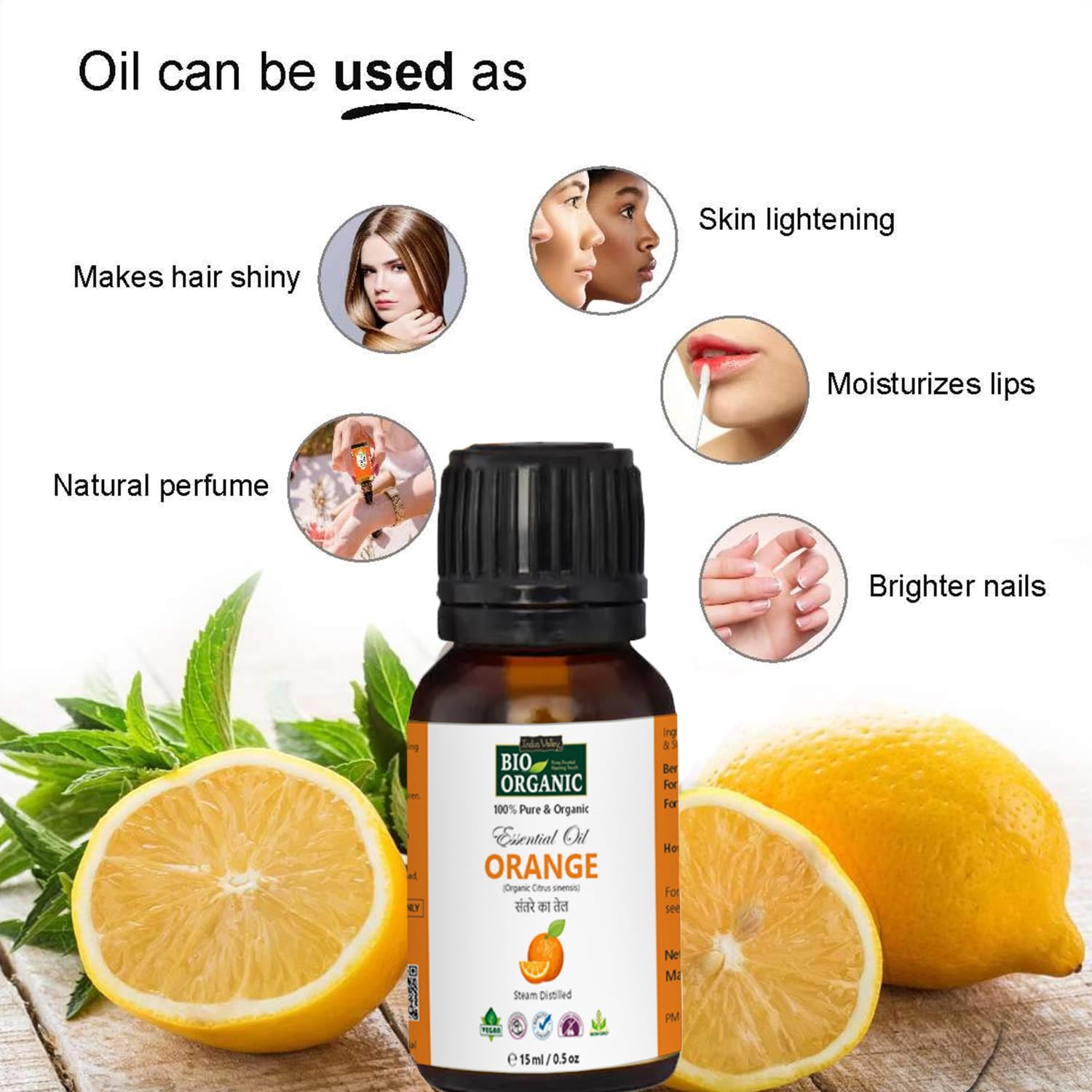 Indus Valley 100% Pure Natural & Organic, Undiluted Orange Essential Oil with Therapeutic Grade & Glass Dropper for Skin, Hair Care (15ml)