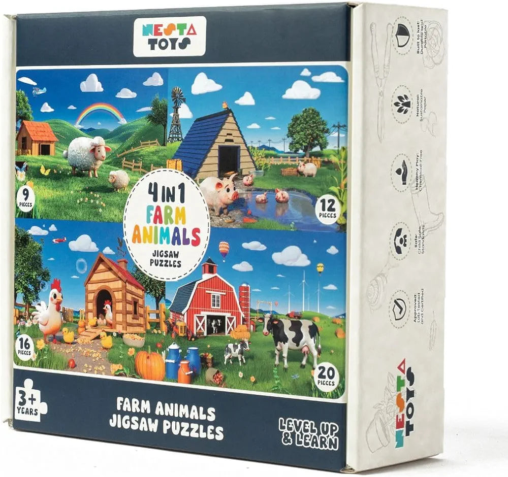 Nesta Toys Floor Puzzle & Game 4 in 1 Jigsaw Puzzle | Farm Animals  | Educational Toy, Gifts for Boys & Girls Ages 2, 3, 4, 5, 6 Years | Farm Animal Toys for Kids