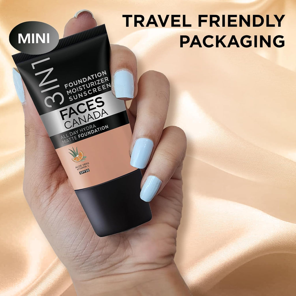 FACESCANADA Cream All Day Hydra Matte Foundation - Mini|3in1 Foundation + Moisturizer + SPF 30|24 HR Aloe Hydration & Vitamin C| 10HR Wear | Medium to High Buildable Coverage | Medium Natural (18 ml)