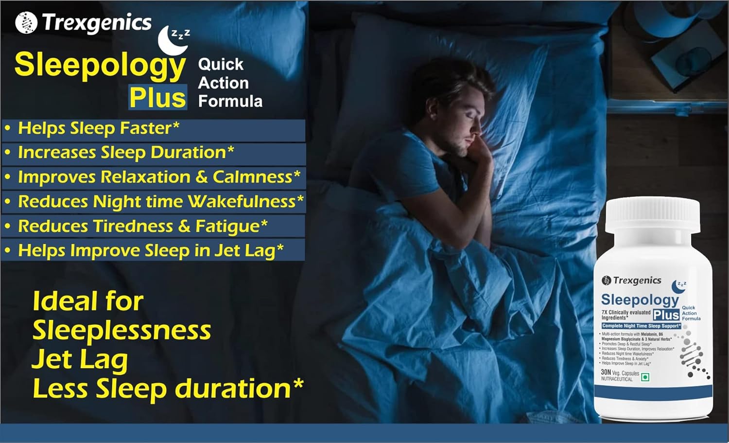 Trexgenics SLEEPOLOGY PLUS Melatonin 10 mg Sleep Support with Magnesium bisglyciante, P5P, Chamomile, Passion flower, Valerian VEGAN & NON-GMO (30 Veg. Capsules) (Pack of 1)