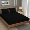 Homefab India 160 TC Stripe Cotton Feel Glace Cotton Elastic Fitted King Size Double Bed Bedsheet with 2 Pillow Covers Fits Upto 6 inches Mattress Black