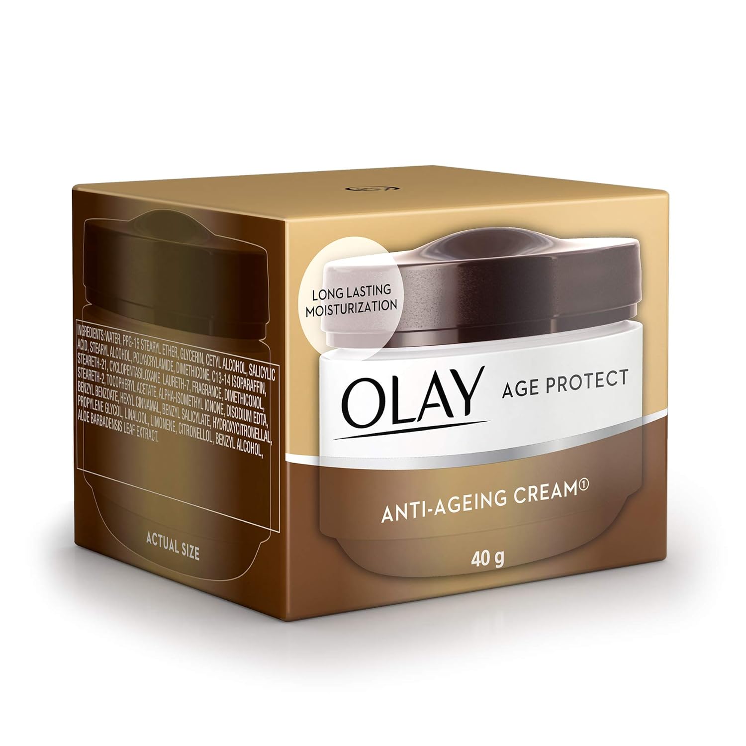 Olay Age Protect |with Salicylic Acid, Aloe Vera Extract, BHA |Stimulates skin's renewal process, gives radiant, younger looking skin |Suitable for Normal, Dry, Oily & Combination skin |40 gm