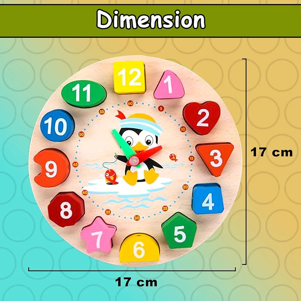 Wishkey Wooden Learning Clock with Bead Lace, Educational Digital Analog Numbers, Shape & Color Learning Montessori Toy for Kids