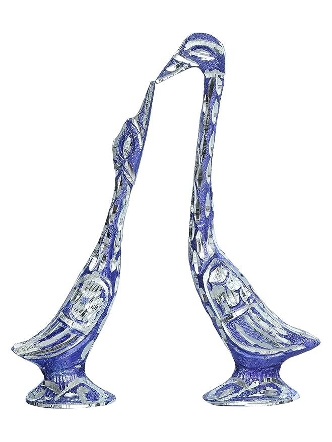 Ecraftindia 7 Inch Blue Kissing Swan Couple Handcrafted Decorative Figurine
