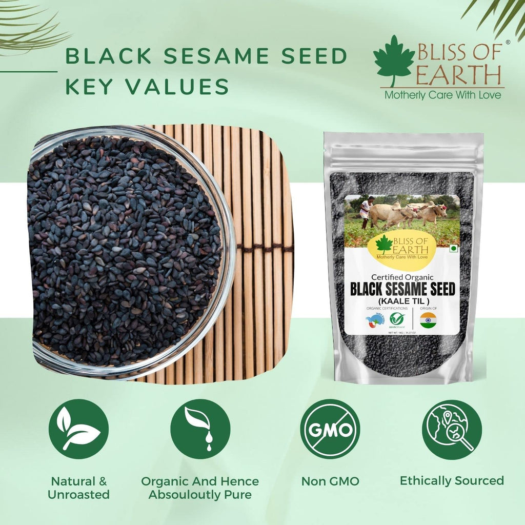 Bliss of Earth 600gm unhulled Black Sesame Seeds, Kaale Til, Fresh & Organic Fully Fiber Rich Great for Cooking & Baking