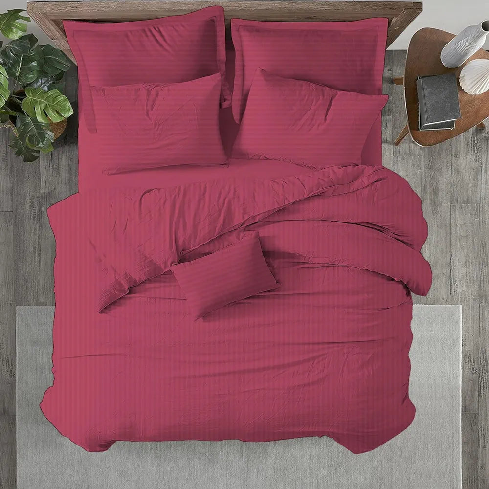 Trance Home Linen Zippered 100% Cotton 200 TC Satin Stripe Queen Duvet Cover Quilt Cover with 2 Pillow Covers Colour Rose Pink