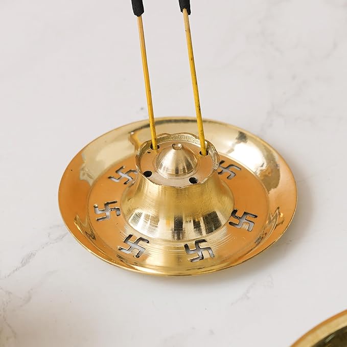 Ecraftindia Golden Brass Agarbatti Stand for Pooja | Incense Stick Holder With Ash Catcher | Agarbatti Holder | Incense Holder