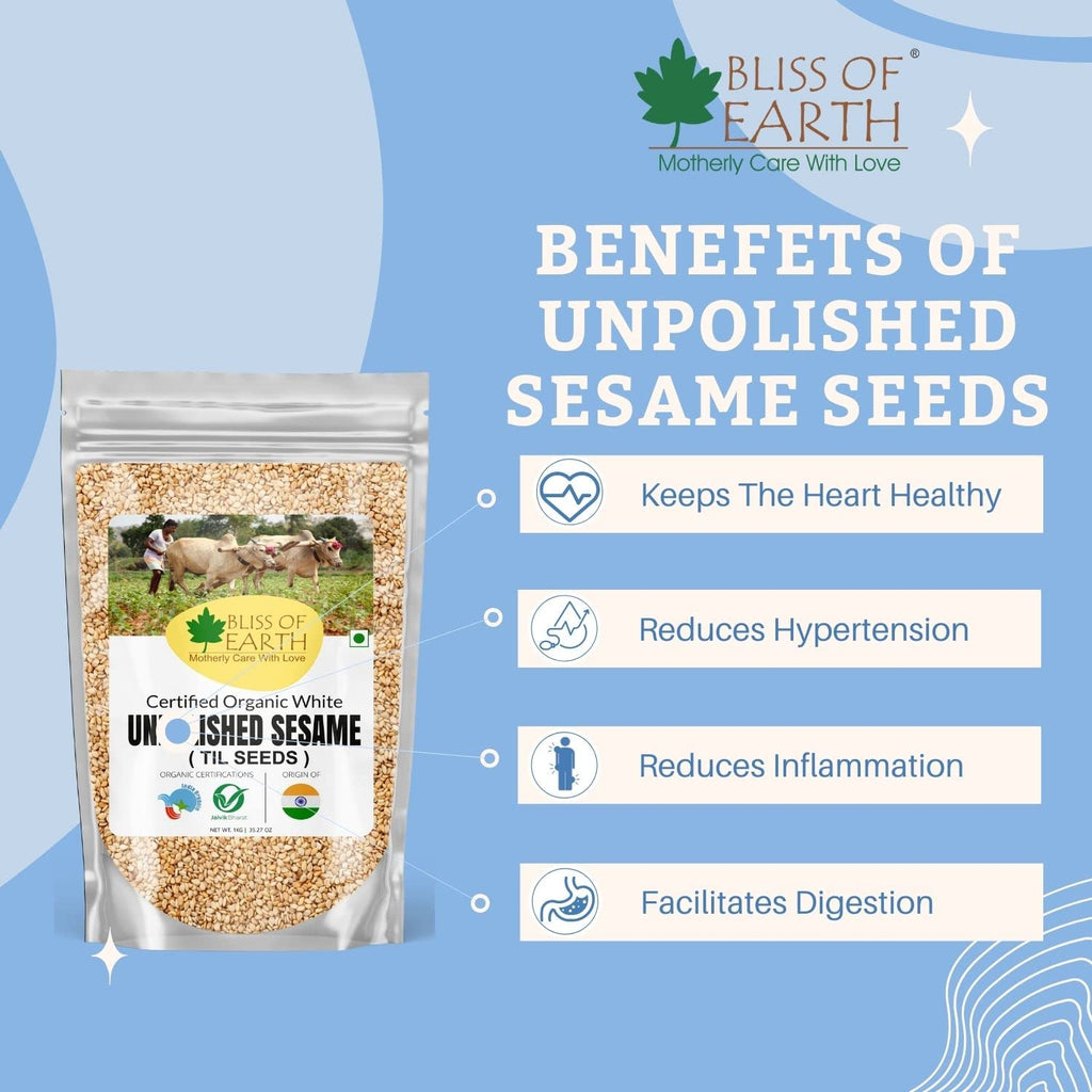 Bliss of Earth Organic Unpolished Sesame Seeds 200gm White For Eating, Raw Til Seeds