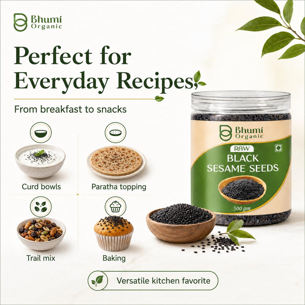Bhumi Organic Black Sesame Seeds 500g | Til for Eating, Natural Black Gingelly Oil Seed, Nutrient Rich