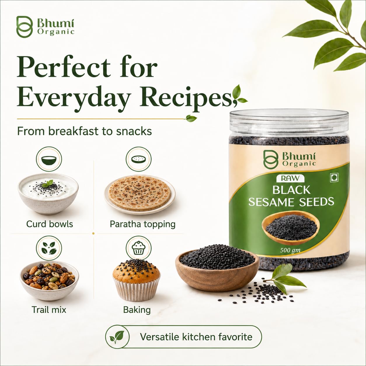 Bhumi Organic Black Sesame Seeds 500g | Til for Eating, Natural Black Gingelly Oil Seed, Nutrient Rich