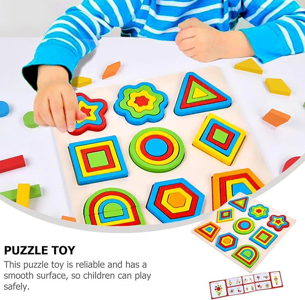 Wishkey Wooden Shapes Puzzle Learning Toy, Montessori Brain Teaser Puzzle Board with 9 Geometric Shapes, Interactive Game Educational Toys