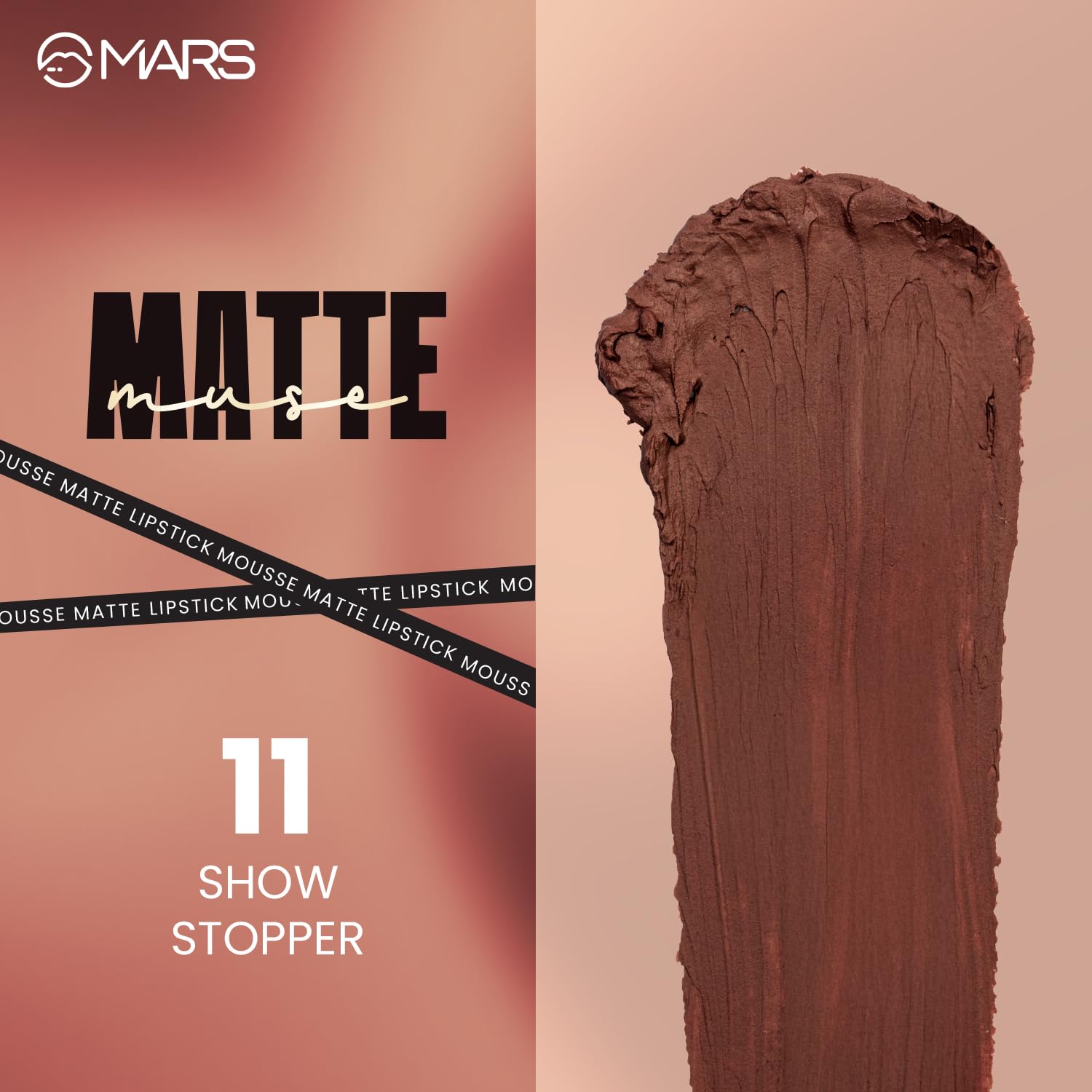 MARS Matte Muse Mousse Lipstick (3ml) (11-SHOW STOPPER) with Doe-Foot Applicator | Highly Pigmented | Smooth Texture | Hydrating Formula | Blurry Lips Effect