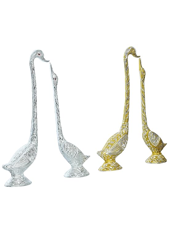 Ecraftindia Set of Two 16.5 Inch Silver Kissing Swan Couple Handcrafted Decorative Figurine