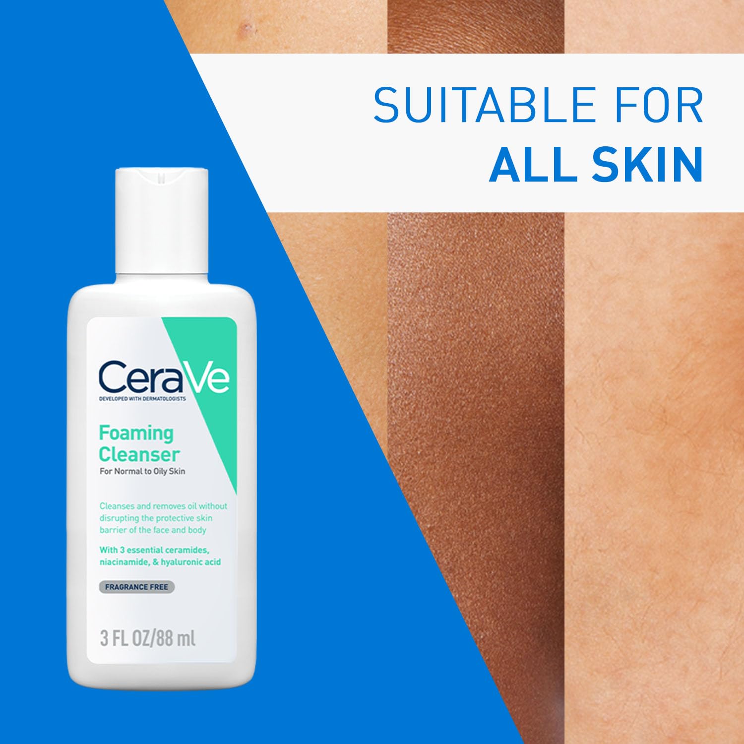 CeraVe Foaming Cleanser For Normal To Oily Skin (88ml) - Dermatologist-Developed Facewash | Non-Comedogenic And Fragrance-Free Cleansers For Acne-Prone Skin