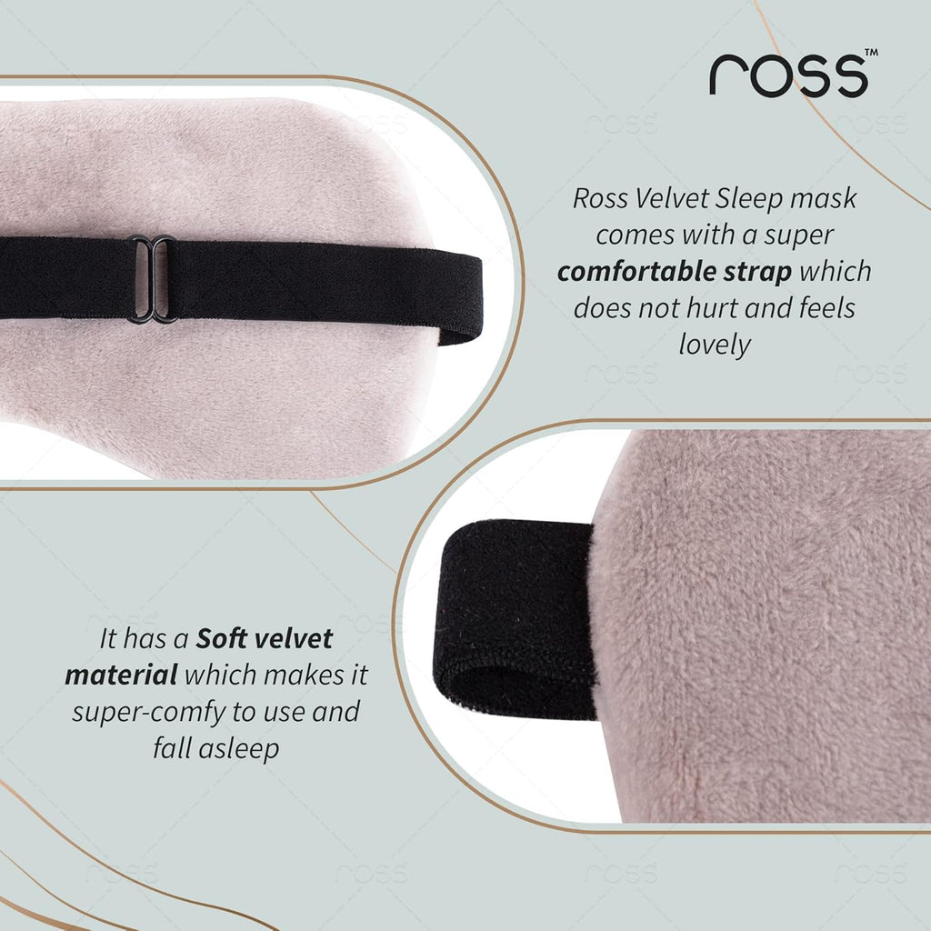 Ross Breathable Fabric Sleep Eye Mask â€“ Ultra-Soft, Smooth & Cozy with Adjustable Strap for Ultimate Comfort, Light Blocking & Deep Sleep â€“ Perfect for Travel, Meditation, Naps, Relaxation & Stress Relief - Grey