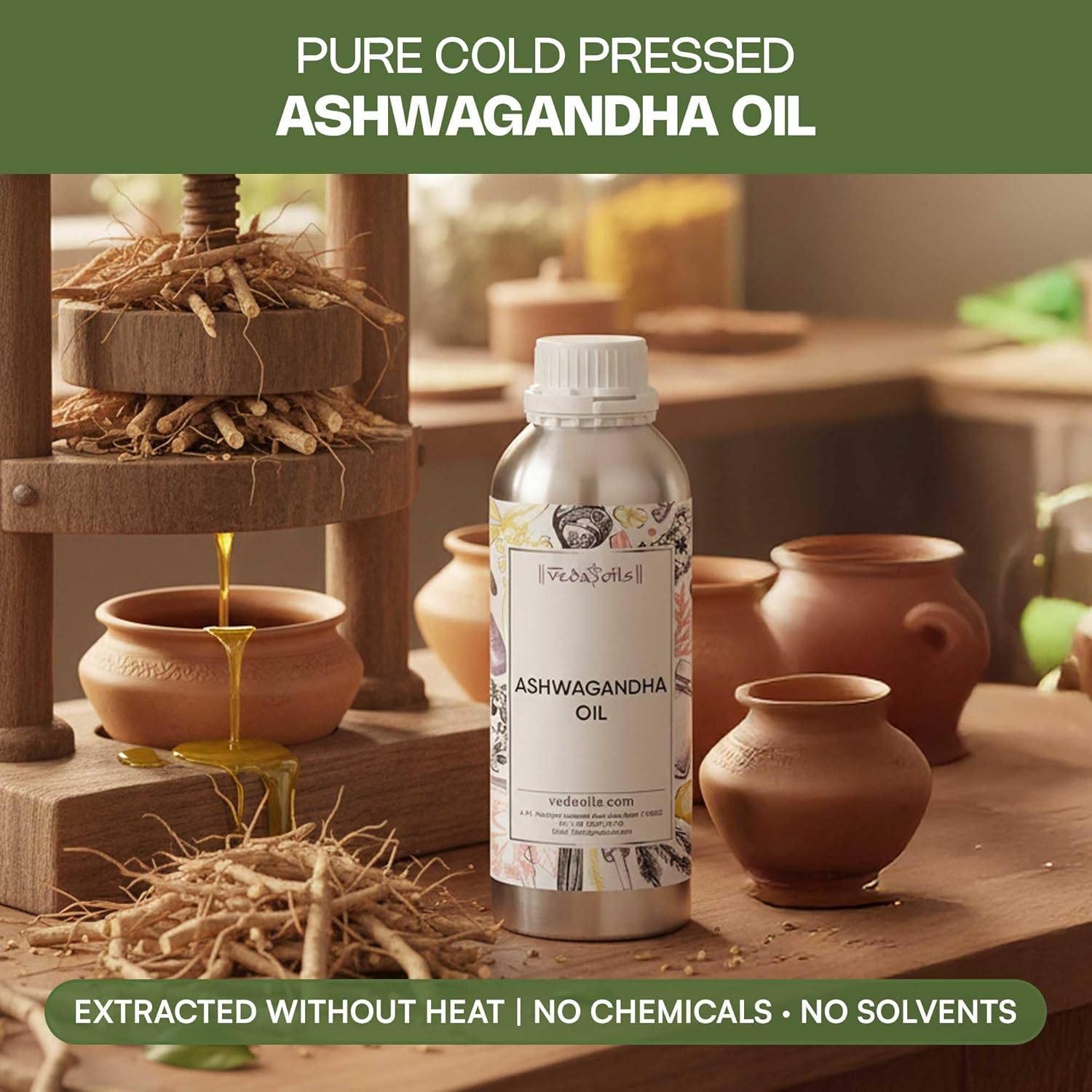 VedaOils Ashwagandha Oil Pure, Natural & Cold Pressed Hair Care And Skin - 100 ml
