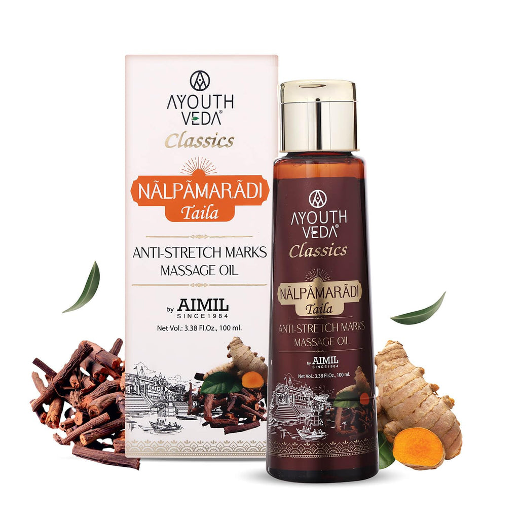 Ayouthveda Nalpamaradi Taila | Work as Stretch Marks Removal Massage Oil | Face & Body Oil Helps to Remove Pigmentation, Scars, Spots & Skin Taning (Pack Of 1-100ml)