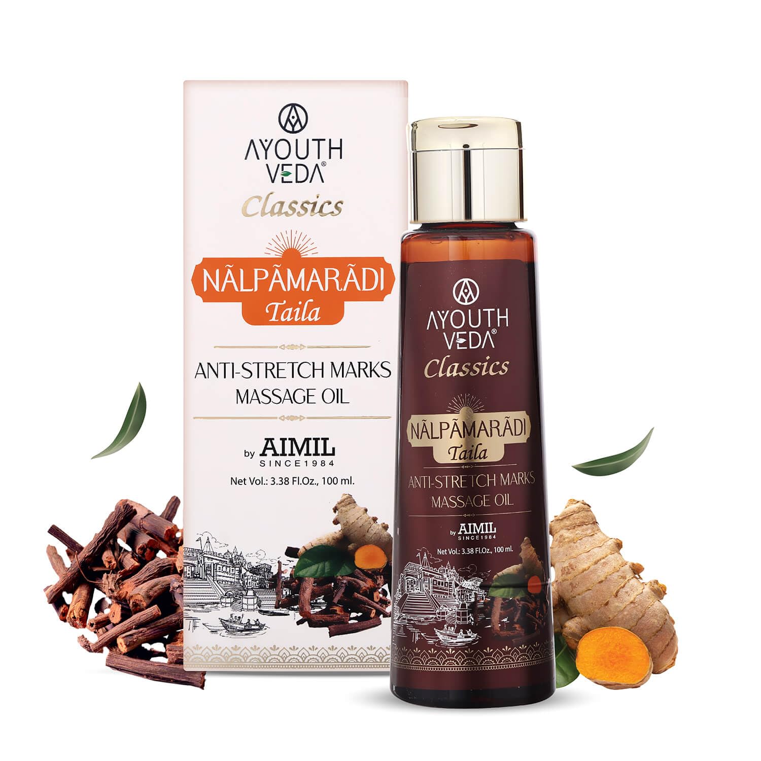 Ayouthveda Nalpamaradi Taila | Work as Stretch Marks Removal Massage Oil | Face & Body Oil Helps to Remove Pigmentation, Scars, Spots & Skin Taning (Pack Of 1-100ml)