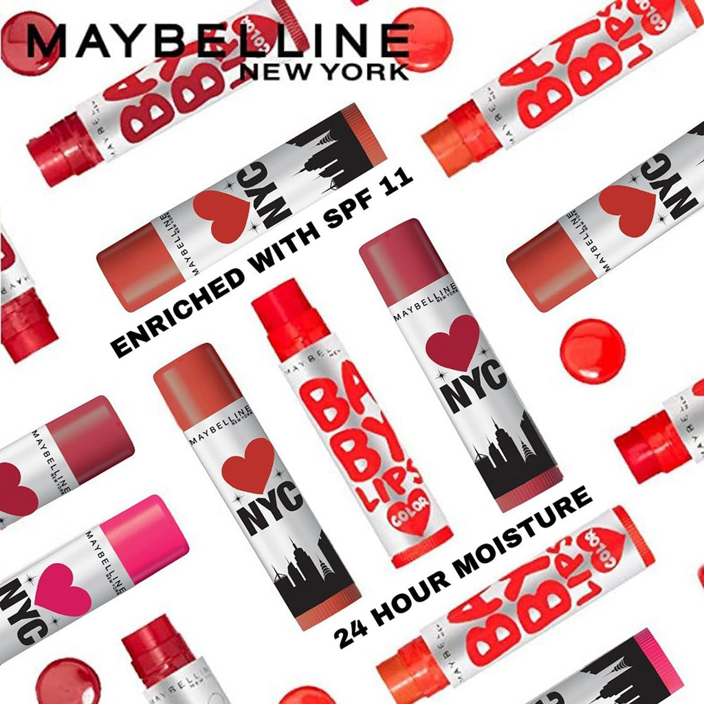 Maybelline New York Baby Lips Loves NYC Lip Balm, Broadway Red | Color Lip Balm with SPF 11 Up To 24H Moisture