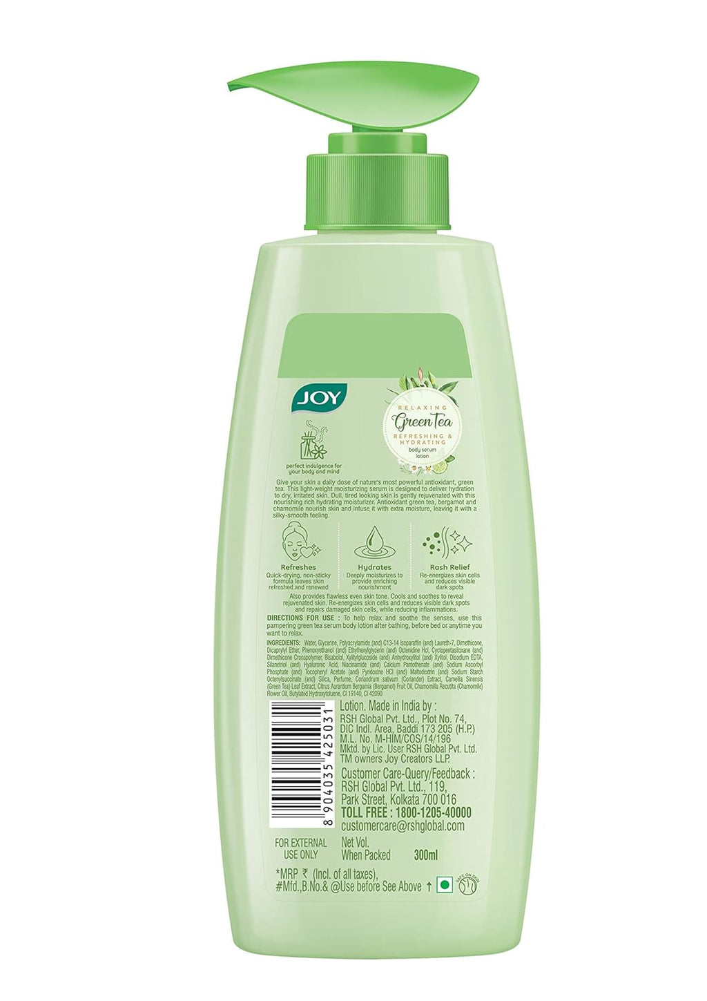 Joy Relaxing Green Tea Body Serum Lotion | Refreshing & Hydrating With Bergamot & Chamomile Essential Oil | Quick Absorbing & Skin Glowing | Body Serum Lotion for All Skin Types | 300 ml