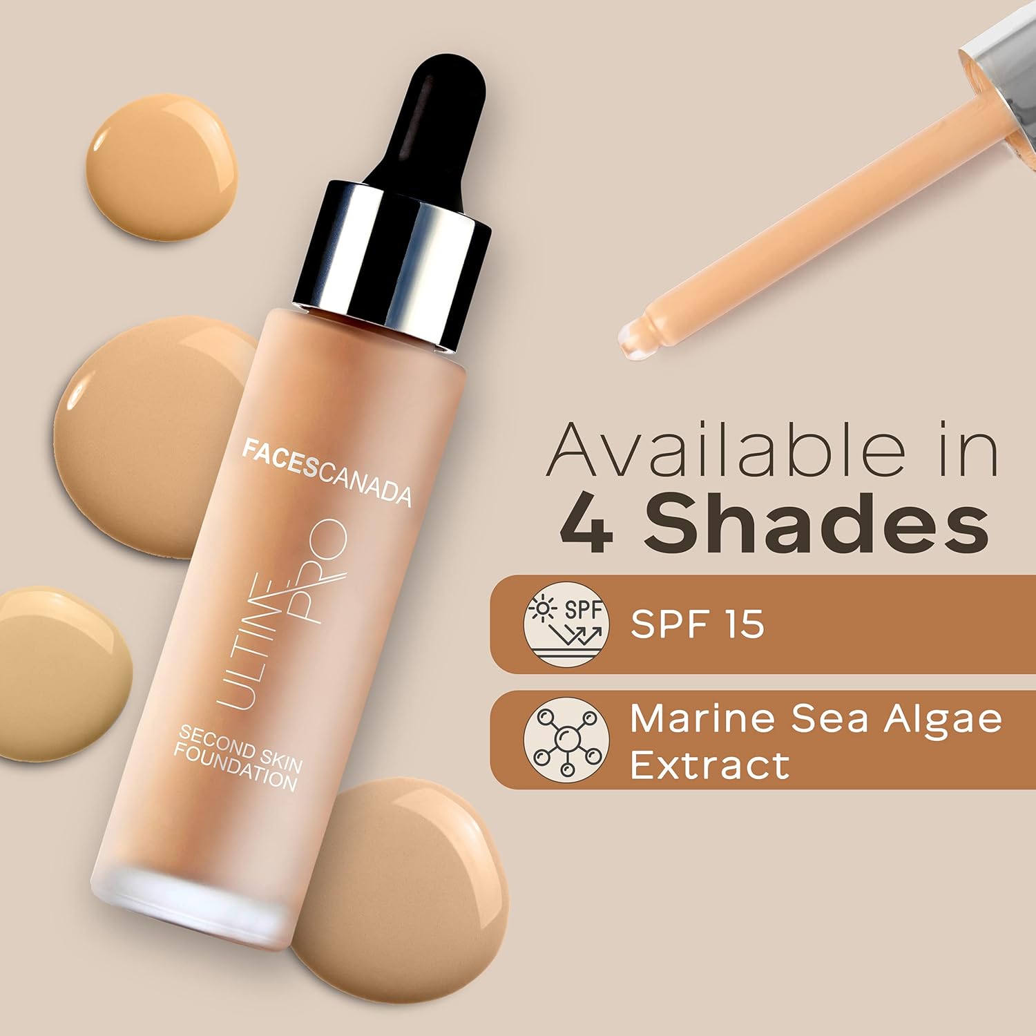 FACES CANADA Ultime Pro Second Skin Foundation - Beige 03, 30ml | Lightweight Anti-Ageing Serum Foundation | 3X Lighter | Natural Matte Finish | Medium To High Coverage | SPF 15 | Non-Oily