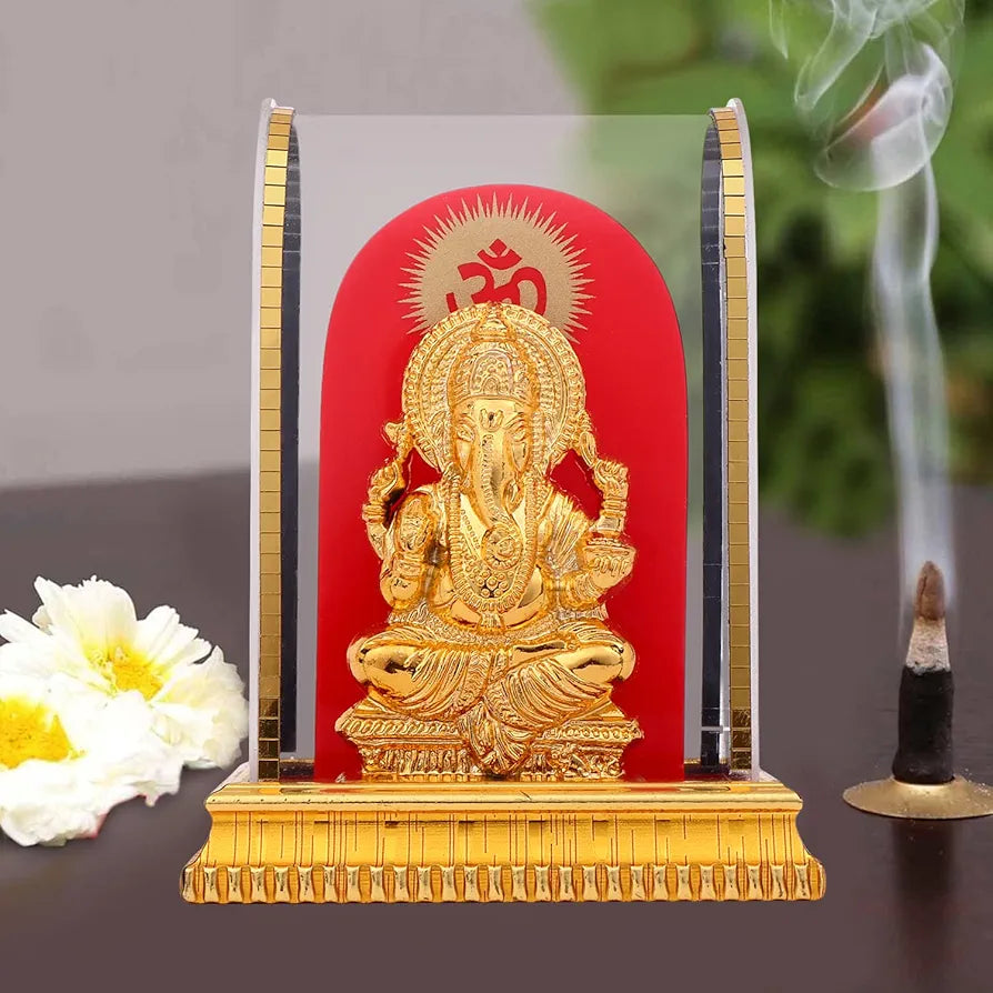 Awesome Lord Ganesh Idol in Acrylic Glass Box for and Figurine Showpiece Decorative Showpiece - 12.5 cm Gold