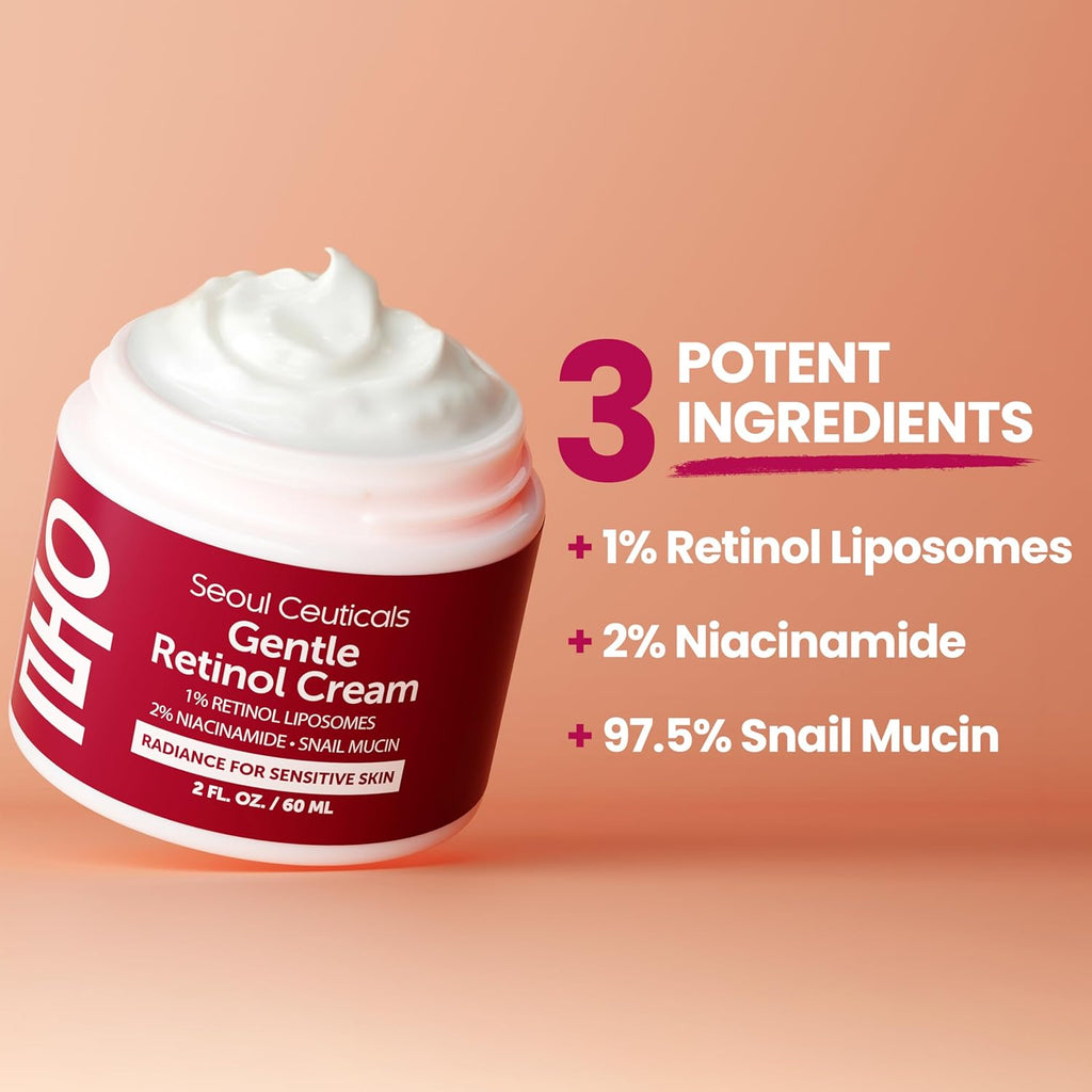 SeoulCeuticals Korean Retinol Night Cream for Face â€“ K Beauty 1% Retinol Cream with 97.5% Snail Mucin & 2% Niacinamide â€“ Lightweight Moisturizer for Sensitive Skin â€“ 2oz