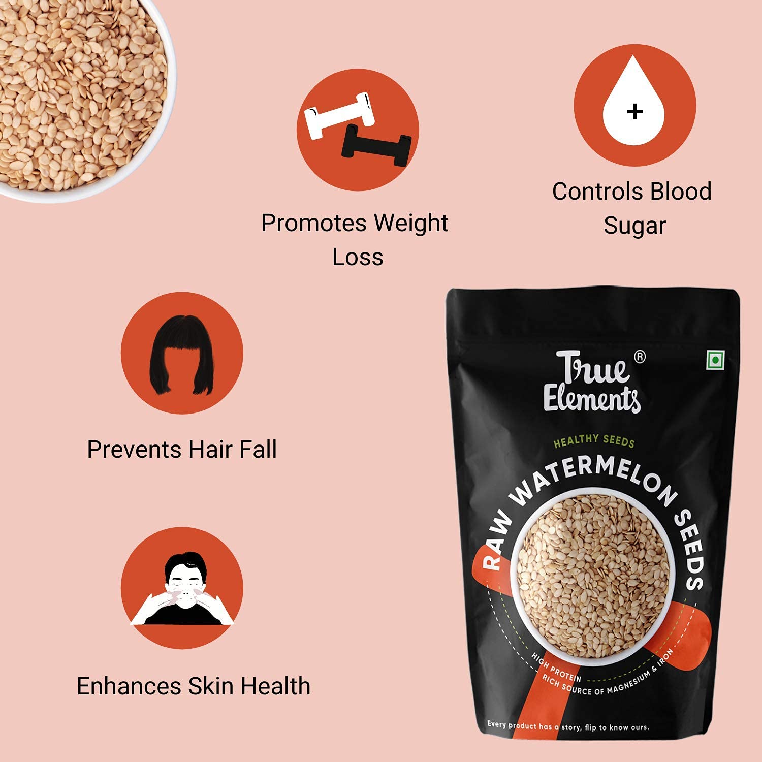 True Elements Raw Watermelon Seeds 150 g | High Protein, Fiber-Rich Superfood | Ideal for Snacking, Baking & Salads