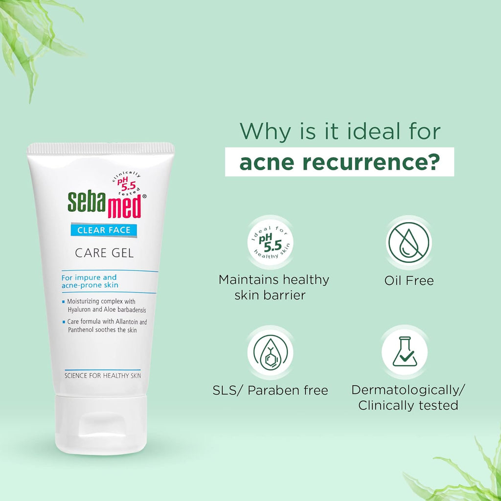 Sebamed Clear Face Care Gel 50 ml|pH 5.5 |Acne/ pimple prone skin|Hyaluronic acid & Aloe Vera|Water based Moisturiser | non sticky l Toxin free