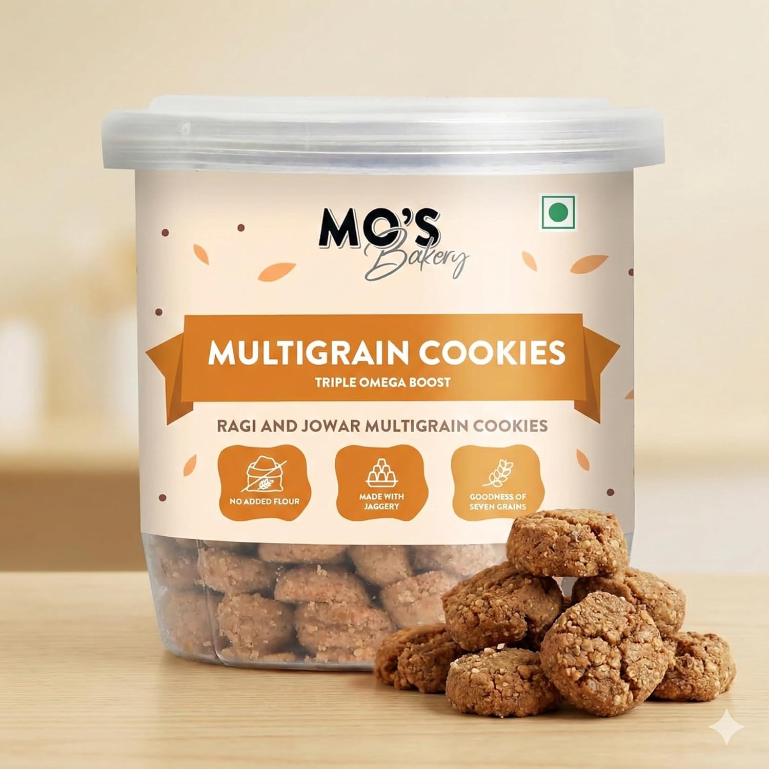 Mo’s Triple Omega Multigrain Cookies | Mini Healthy Cookies for Kids & Adults | Tea Time Snack | Omega-Rich Seeds & Whole Grains with Ragi, Oats, Barley, Amaranth & Almond | Flax, Chia, Melon, Sunflower & Pumpkin Seeds | No Refined Sugar