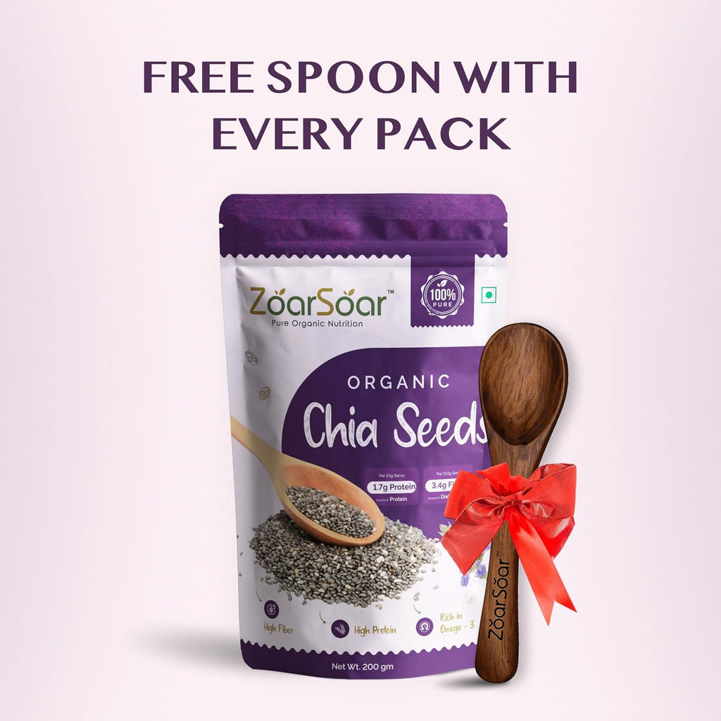 ZoarSoar Premium Raw Chia Seeds (200g) | Unpolished, Clean, Non GMO Superfood for Heart Health & Digestion | Natural Pure Omega-3, Fibre & Plant Protein Source | Organic Chia Seeds For Weight Loss