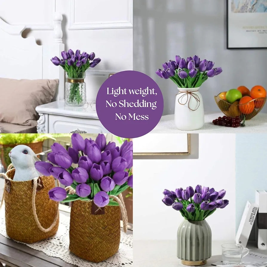 5 Pcs Artificial Tulip Lily Flowers for Vase Grape Voilet Fabric Vase Not Included