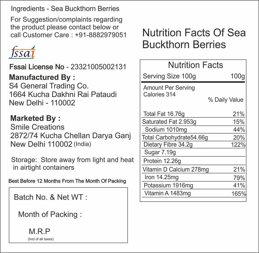 DR AGRO Himalayan Sea Buckthorn Berry Dry, Nourish Skin Quality Source of Vitamins and Nutrients, Dry Sea Buckthorn Berries, Rich In Omega, Fatty Acids, Vitamin E, Vitamin C (50 GM)