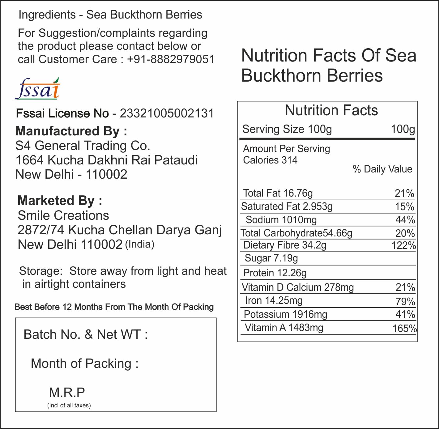 DR AGRO Himalayan Sea Buckthorn Berry Dry, Nourish Skin Quality Source of Vitamins and Nutrients, Dry Sea Buckthorn Berries, Rich In Omega, Fatty Acids, Vitamin E, Vitamin C (50 GM)