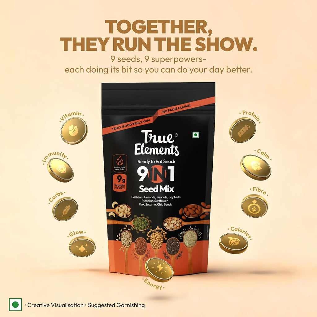 True Elements Seeds Mix - 9 in 1 Mixed Seeds 500g | Seed Mix for Eating | Healthy Snacks | Diet Food | Diet Snacks