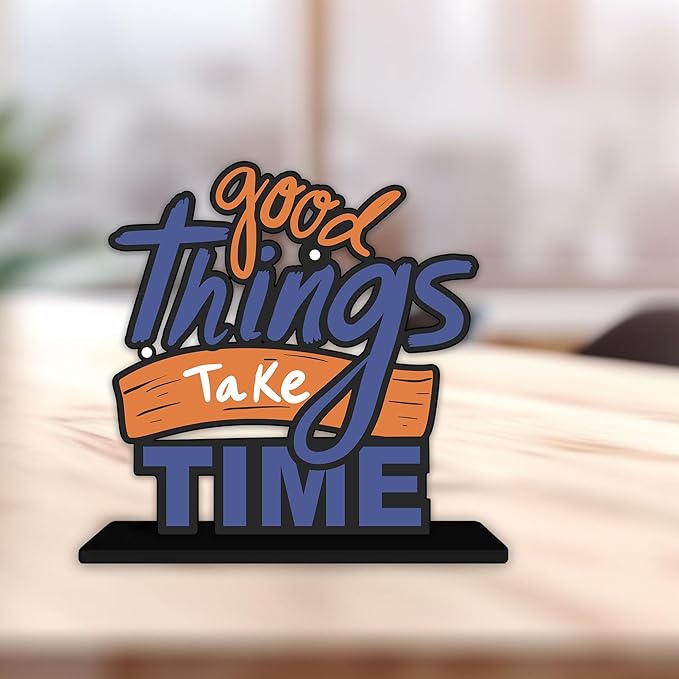 Artvibes Wooden Idols and Figurine Good Things Take Time Quotes Table Decoration for Office Desk | Home Decor | Living Room