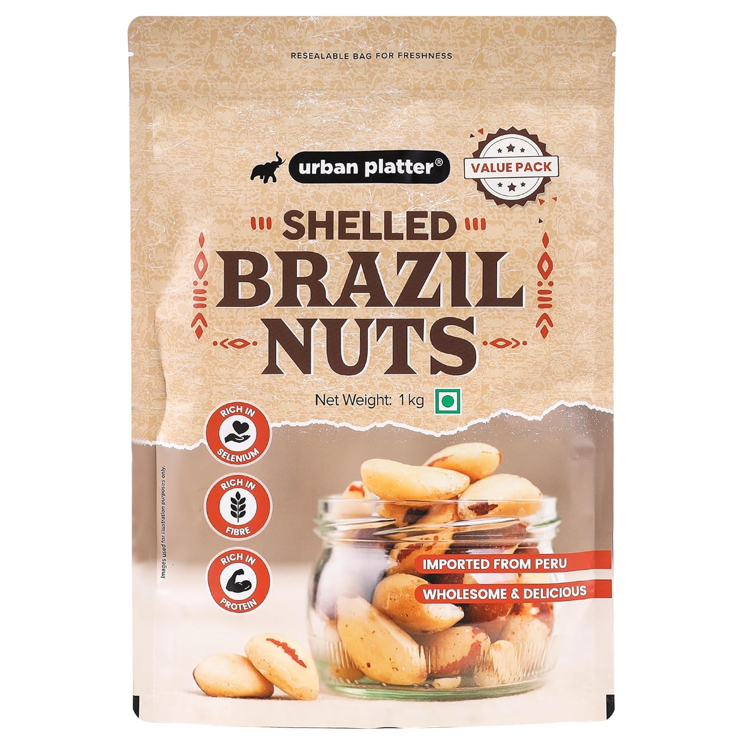 Urban Platter Brazil Nuts, 100g (Rich in Selenium | Superfood | Have 1 Daily | Product of Peru)
