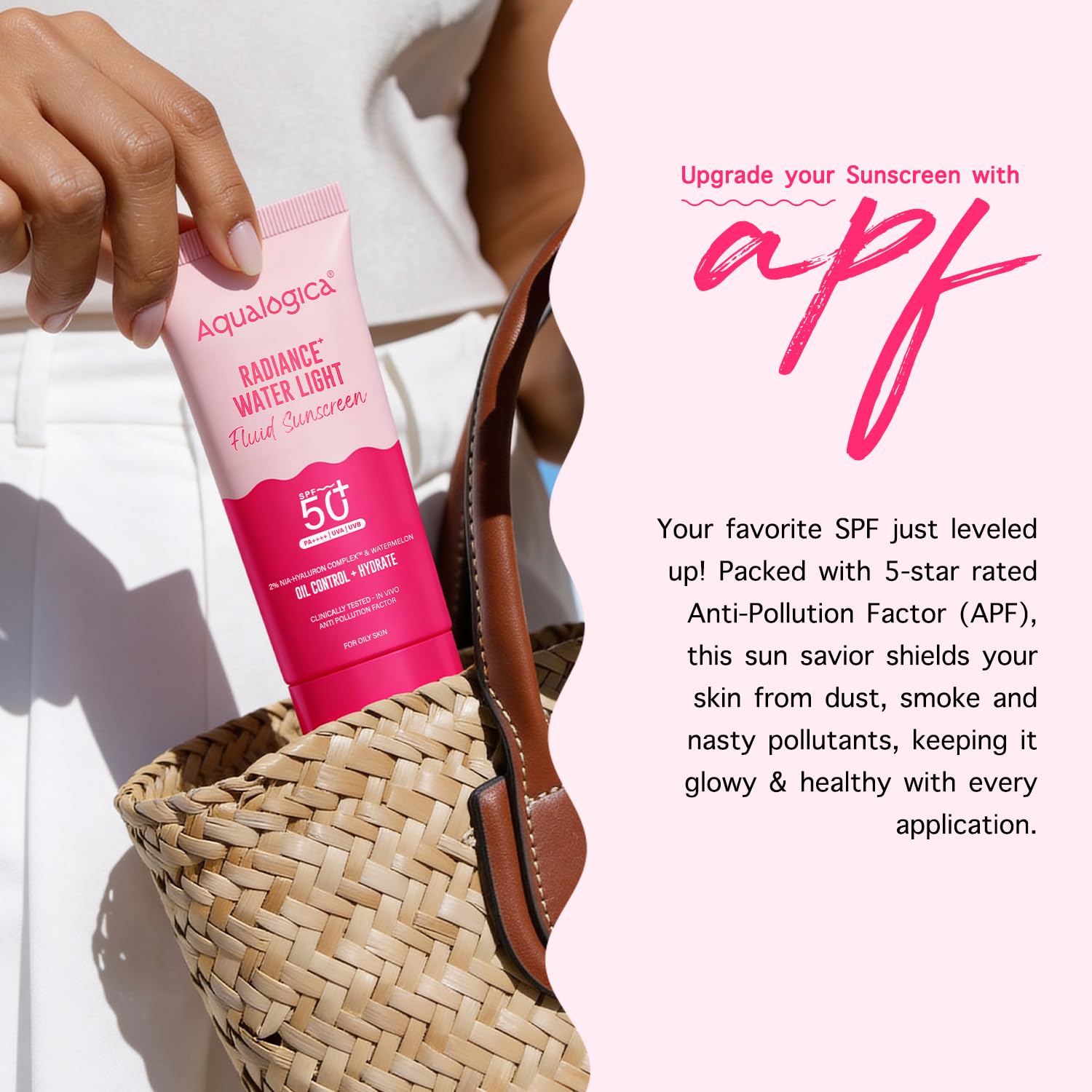 Aqualogica Radiance+ Water Light Fluid Sunscreen SPF 50+ PA++++, 50g | 2% Nia-Hyaluron Complex | Broad Spectrum UVA/UVB & Blue Light Protection | Ultra-Light Fluid | Fragrance-Free | No White Cast | Lightweight | For Men & Women