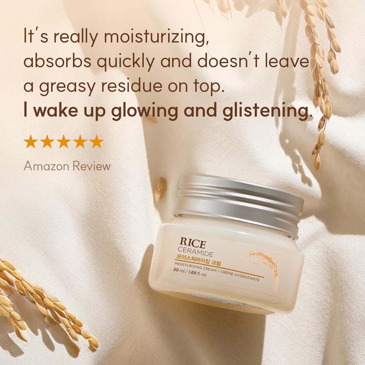 The Face Shop Rice & Ceramide Moisturizing Cream with Rice Extracts for Skin Brightening | Ceramide Moisturizer For Skin Barrier Repair | Paraben & Paraffins Free, Korean skin care products, 50ml