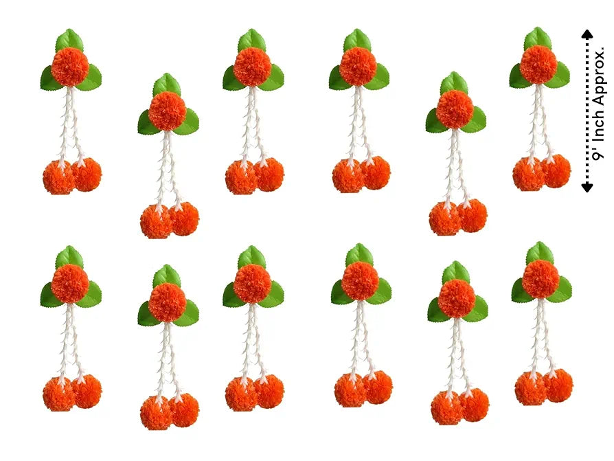 Artificial Flowers and Leaves Decoration Pack of 12 - Orange & Green