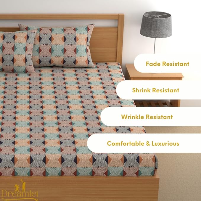 Dreamlet Bedsheet for Double Bed | 180tc Glace Cotton Bedsheet With 2 Pillow Covers | Orange
