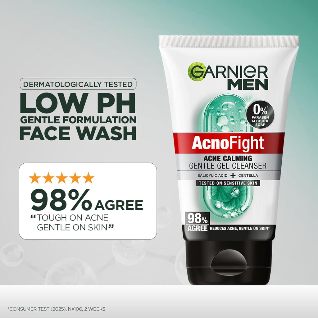 Garnier Men Acno Fight Gentle Cleanser Facewash | For Acne-Prone, Sensitive Male Skin | 100g