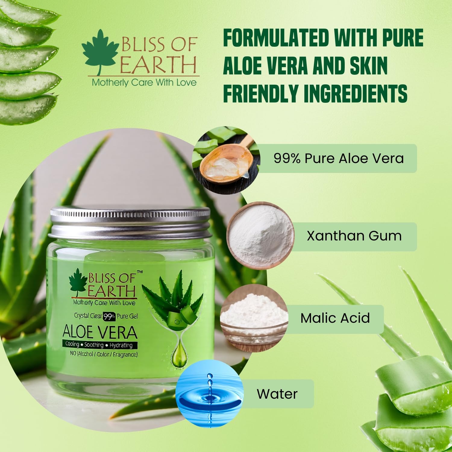 Bliss of Earth Aloe Vera Gel Pure Crystal Clear | Best For Face, Body & Hair | Effective Cooling, Soothing & Hydrating | Colour and Fragrance free Alcohol and Paraben Free | 200GM
