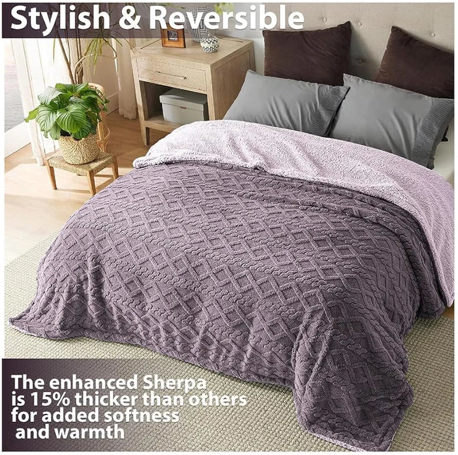 Homekart Flannel with Sherpa Luxurious Super Soft Fluffy Cozy Single Bed Blanket for Winter 500GSM Blanket Quilt Rajaai Color Levender
