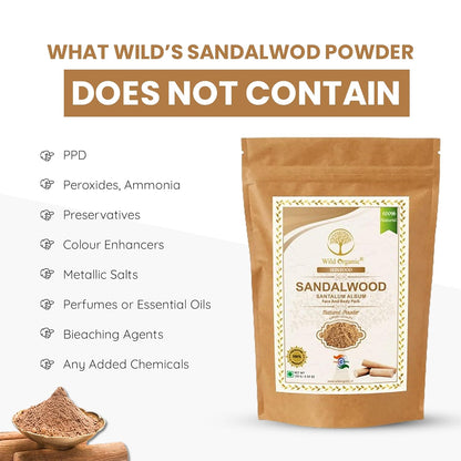 Wild Organic 100% Natural Sandalwood Powder for Face Pack Body Pack - 100 gms