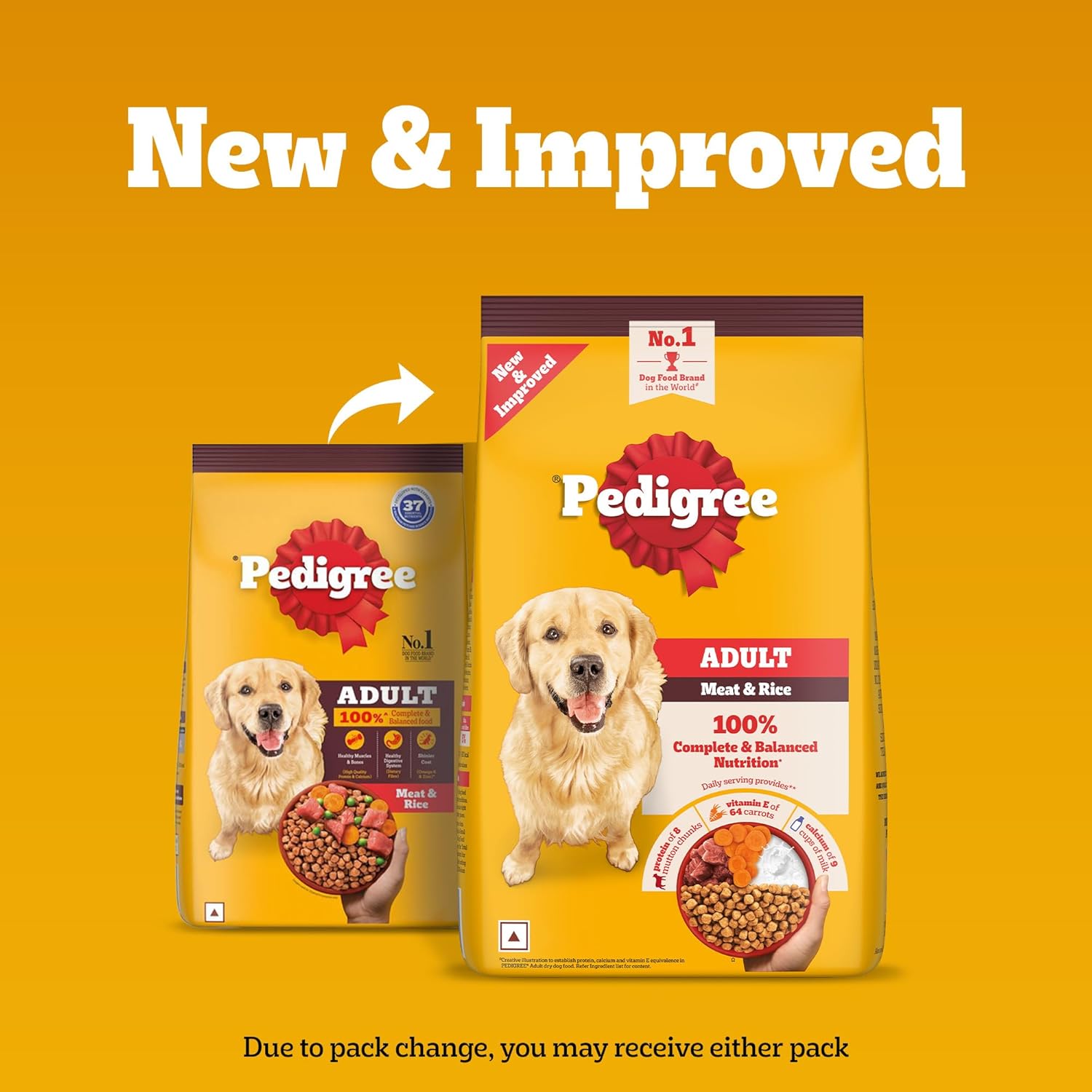 Pedigree Adult Dry Dog Food, Meat & Rice, 1 kg, Contains 37 Essential Nutrients, 100% Complete & Balanced Food for Adult Dogs