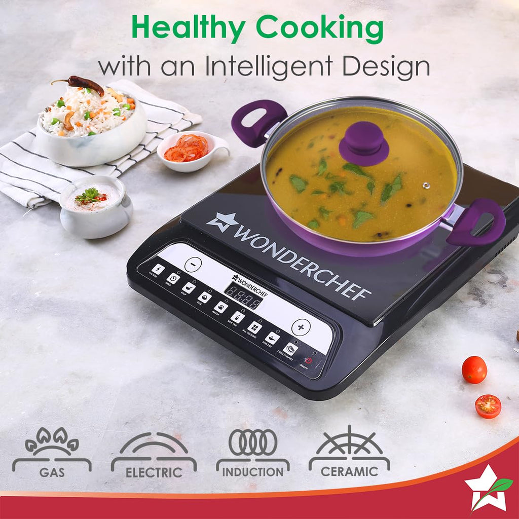 Wonderchef Royal Velvet Non-stick 24cm Kadhai with Lid and Handles | Glass Lid