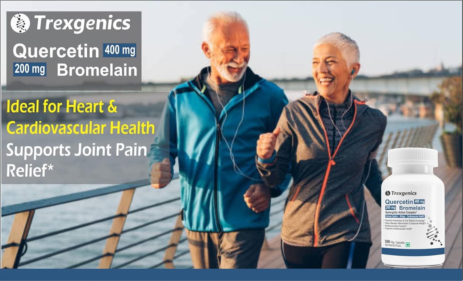 Trexgenics QUERCETIN 400 mg, BROMELAIN 200 mg Synergistic Action Respiratory Health, Immunity, Cardiovascular Health VEGAN & NON-GMO (30 Veg. Capsules) (Pack of 1)