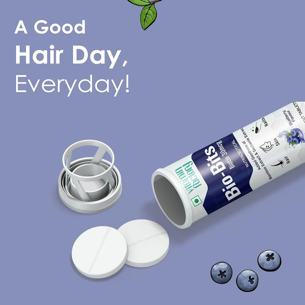 The Vitamin Factory Biotin Effervescent Tablets - Blueberry Flavor - 20 Tablets - Hair Growth, Fall & Health - Bamboo, Sesbania, Vit C, N-Acetyl L-Cysteine